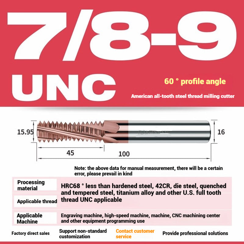 1116-65° high hard tungsten carbide thread milling cutter Long tooth full tooth alloy American thread milling cutter UNC UNF aluminum stainless steel Shandong Denso Pricision Tools Co.,Ltd.